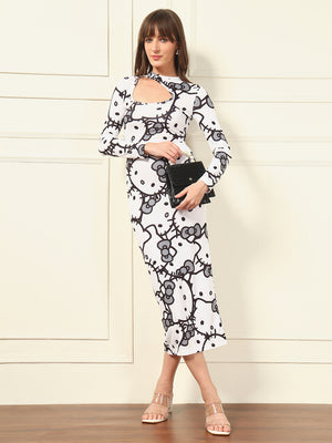 TANDUL White Kitty Printed Bodycon Dress