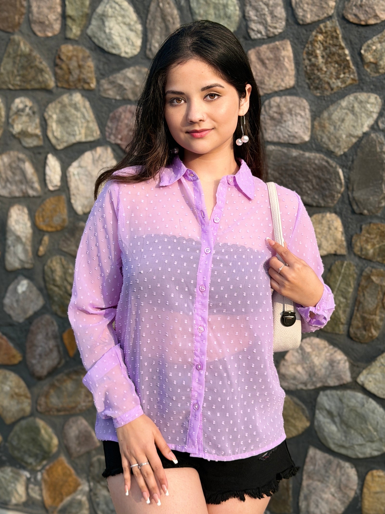 TANDUL Women Charming Purple Georgette Shirt