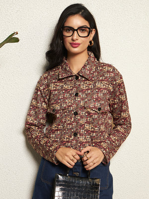 TANDUL Women Houndstooth Fleece Jacket