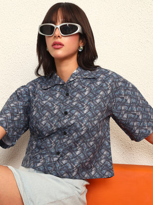 TANDUL Women Printed Blue Shirt