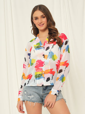 TANDUL  Women Regular Fit Color Block Lapel Collar Casual Shirt