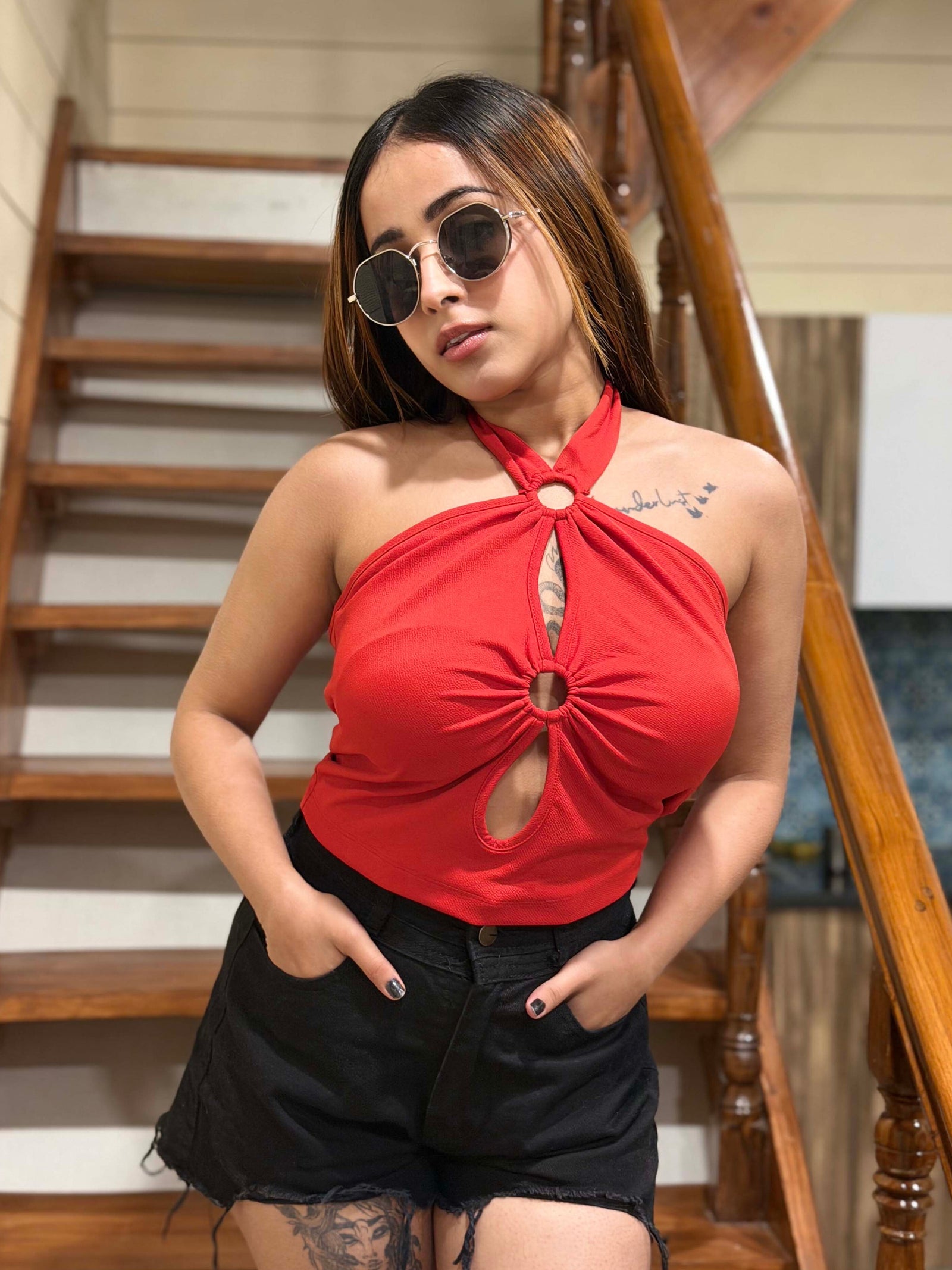 TANDUL Women Striking Red Top