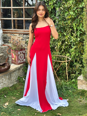 TANDUL Stunning Red and White Flared Dress