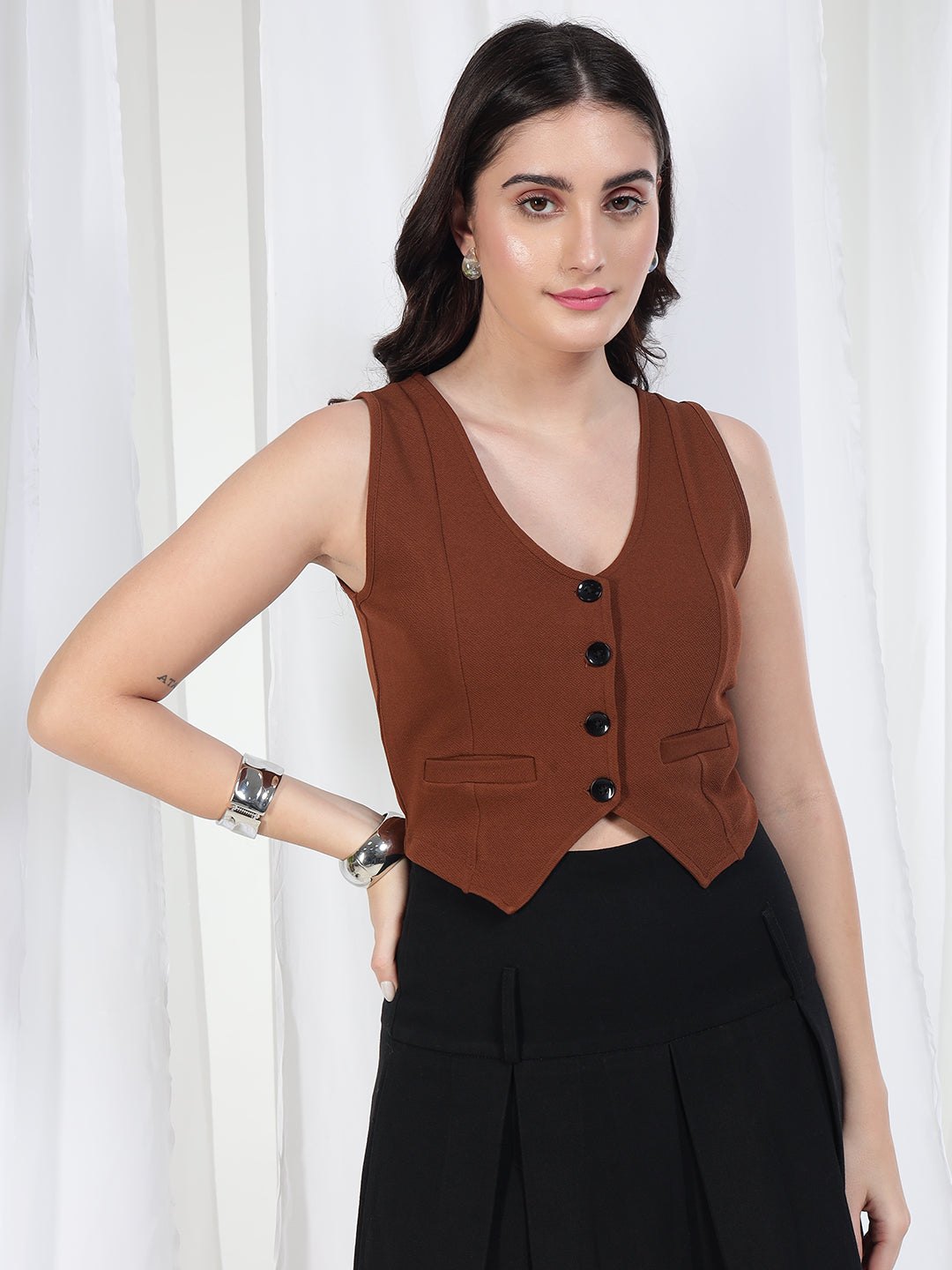 TANDUL Solid Women Waistcoat