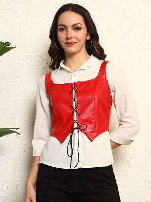 TANDUL Women Red Leather Waistcoat