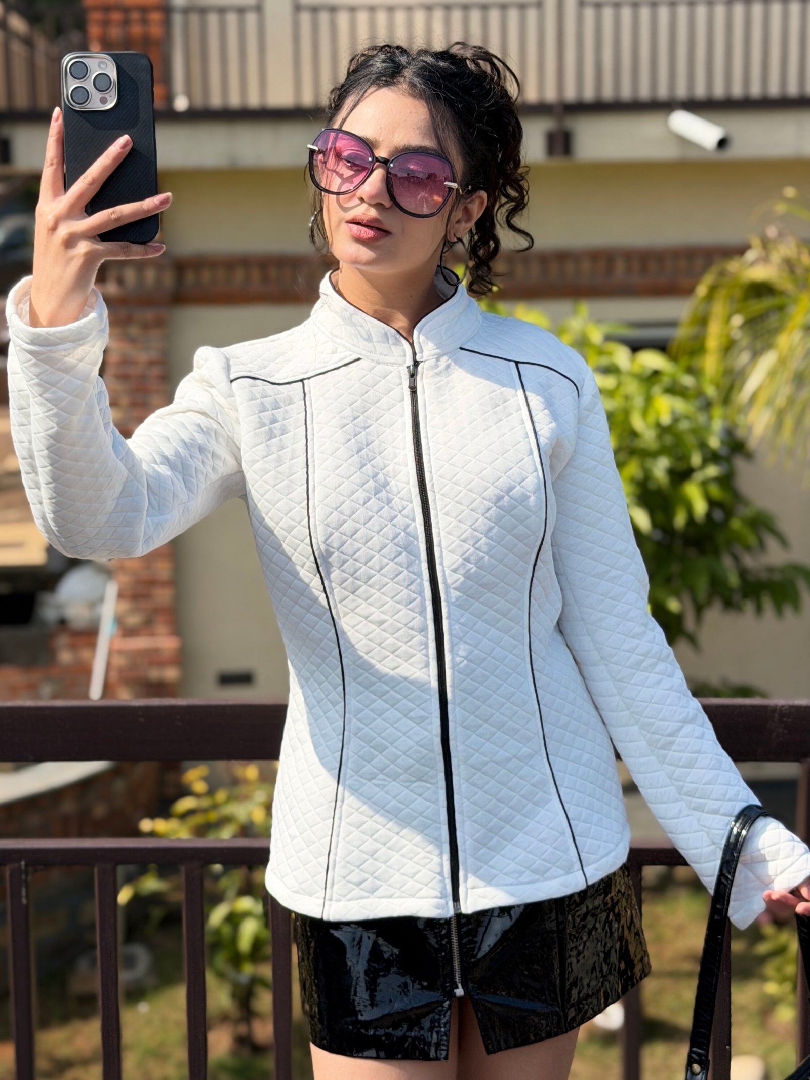 TANDUL Women White Quilt Jacket