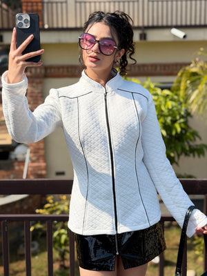 TANDUL Women White Quilt Jacket