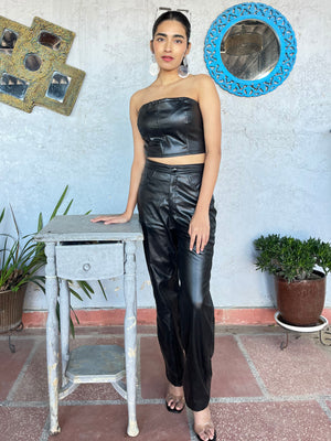 TANDUL Women Stunning Black Leather Co-ord Set