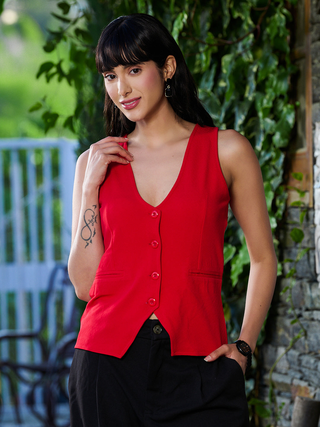 TANDUL Women Stylish Red Waistcoat