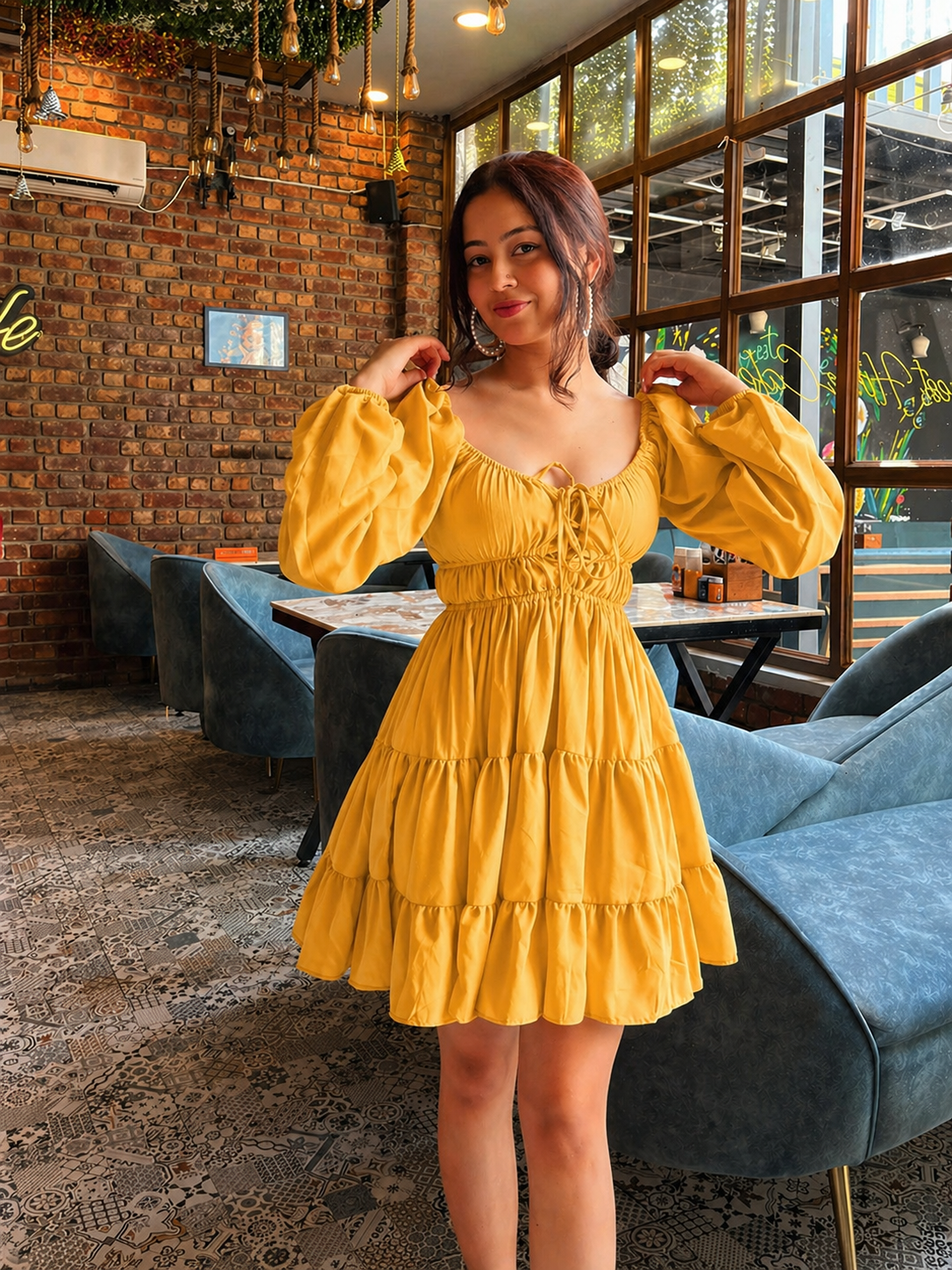 TANDUL Women Stunning Flared Yellow Dress
