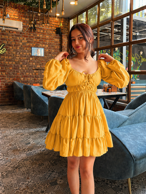 TANDUL Women Stunning Flared Yellow Dress