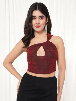 TANDUL  Casual Sleeveless Solid Women Maroon Top