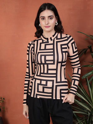 TANDUL Casual Regular Sleeves Printed Women Beige Top