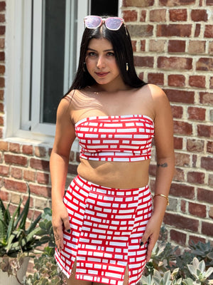 TANDUL Stunning Red and White Patterned Co-ord Set