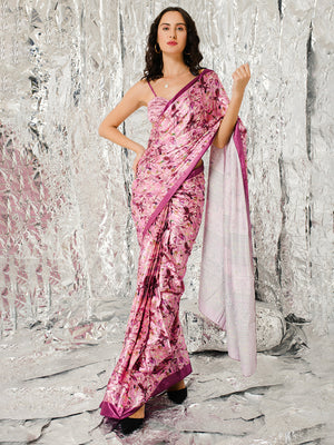 ELTIRE  Floral Print Bollywood Satin Saree  (Multicolor)