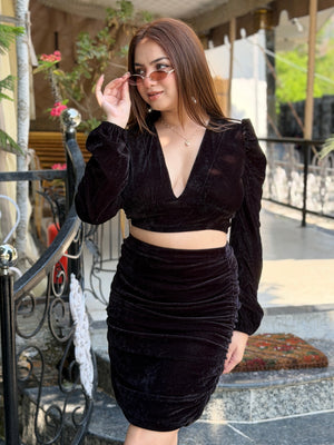 TANDUL Women Stunning Black Velvet Co-ord Set