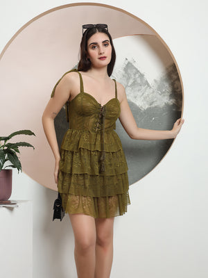 TANDUL Women Elegant Green  Ruffled Dress