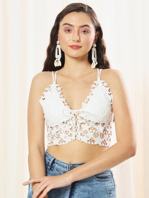 TANDUL  Casual Sleeveless Solid Women White Top