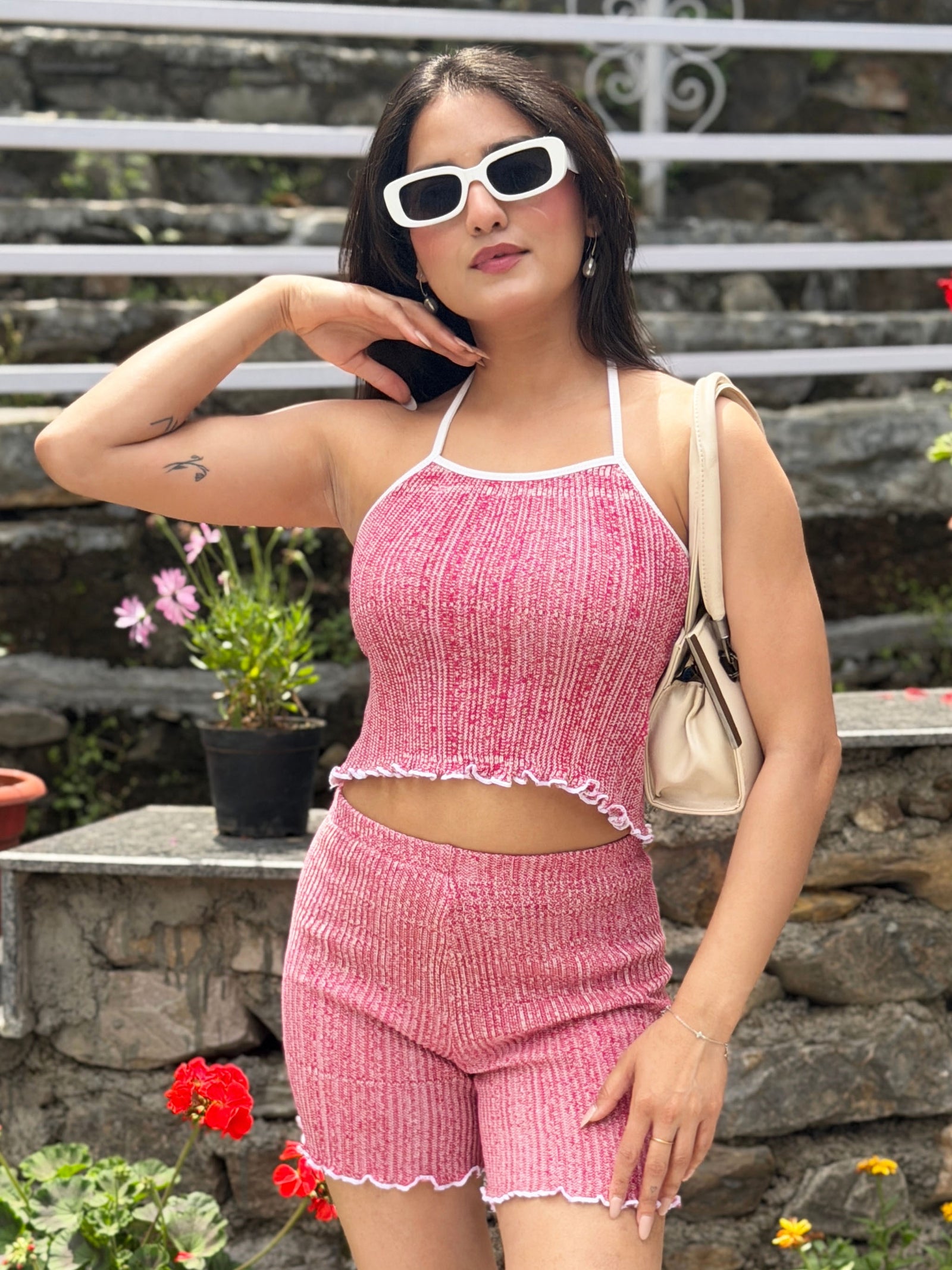 TANDUL Women Chic Pink Knitted Co-ord Set