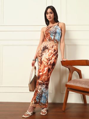 TANDUL Women Brown Marbel Printed Bodycon Dress