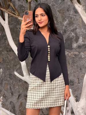 TANDUL Women Sophisticated Black Blazer Top
