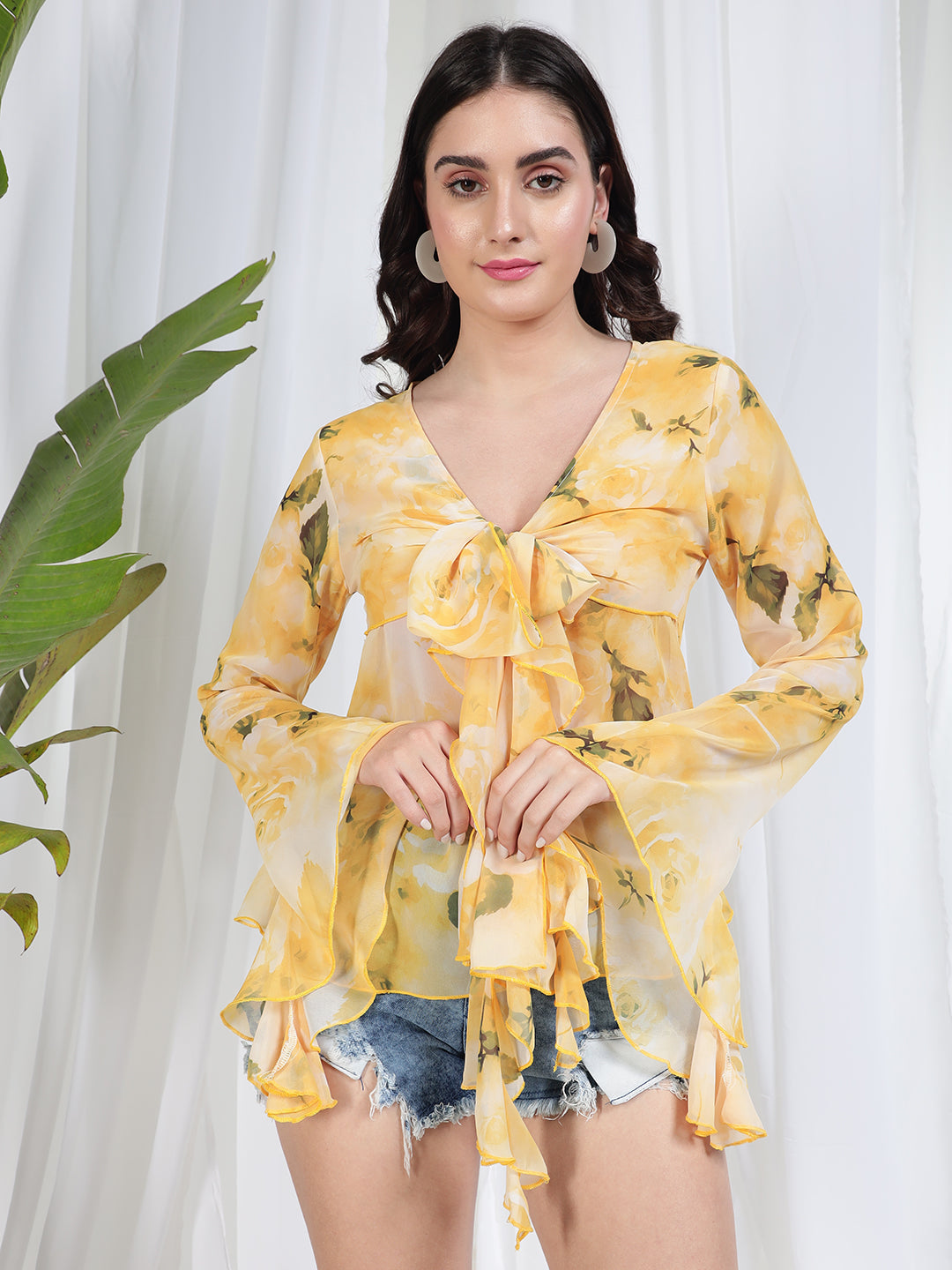 TANDUL Yellow Printed Georgette Top