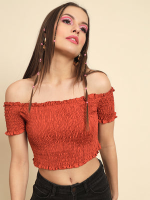 MAZIE  Casual Off Shoulder Sleeve Solid Women Maroon Top