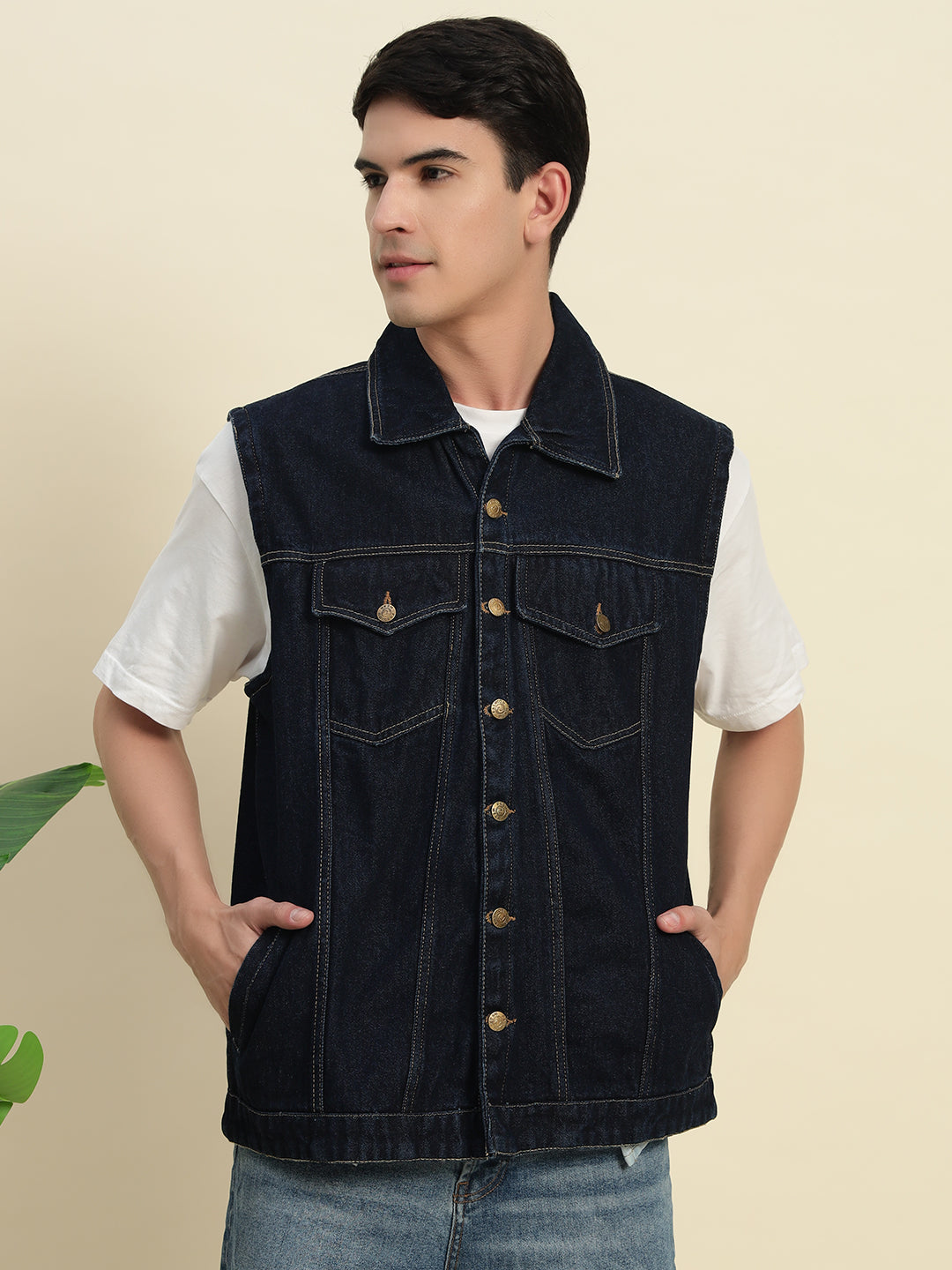 TANDUL Mens's Denim Sleeveless Jacket