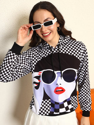 TANDUL Women Stylish Checkered Hoodie