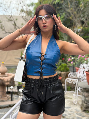TANDUL Casual Sleeveless Solid Women Royal Blue Top