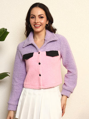 TANDUL Women Pink and Purple Fur Jacket