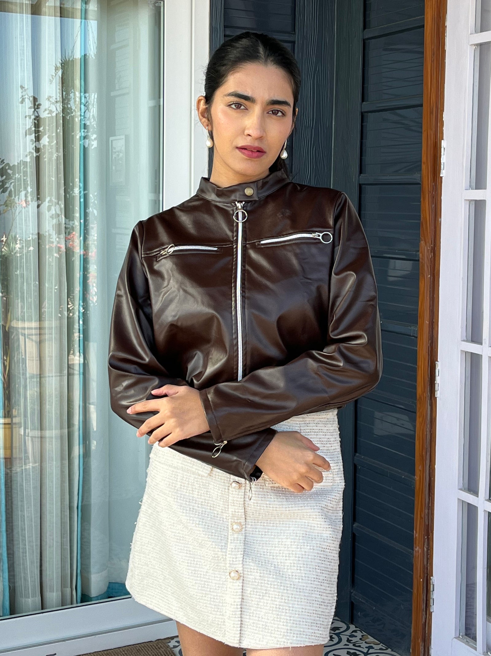 TANDUL Women Stunning Brown Leather Jacket