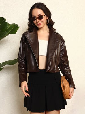TANDUL Women Stunning Brown Leather Jacket