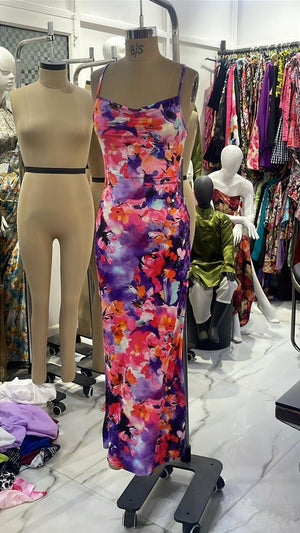 TANDUL Women Stunning Floral Backless Velvet Printed Dress
