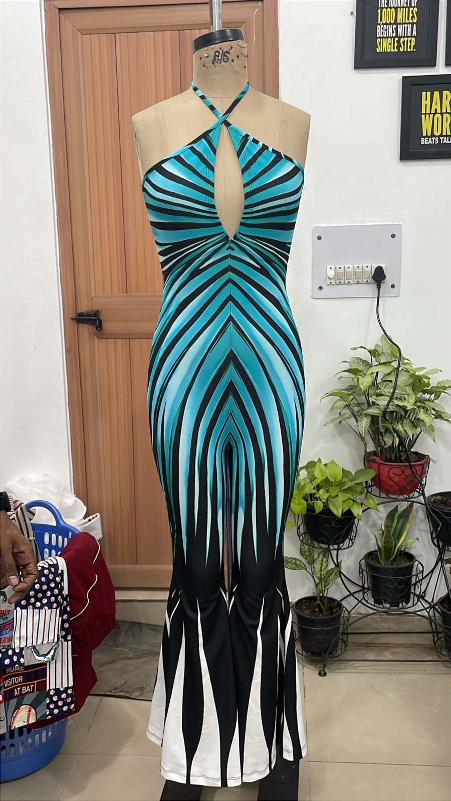 TANDUL Women's Halter Neck Printed Flared Jumpsuit with Keyhole Cut-Out