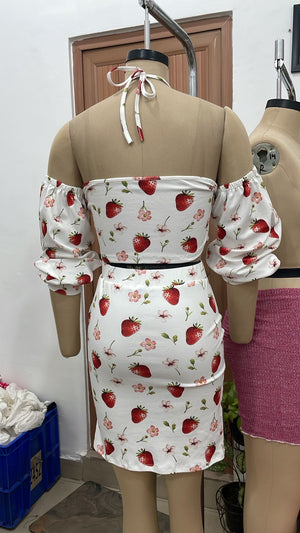 TANDUL Women Cute Strawberry Off-Shoulder Co-Ord Set