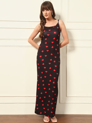TANDUL Red Heart Printed Bodycon Dress