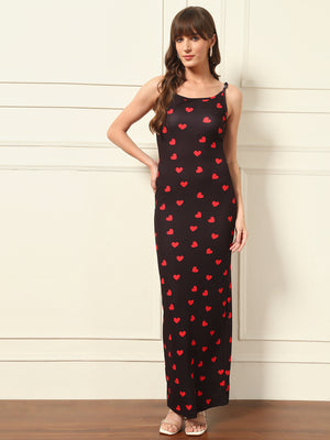 TANDUL Red Heart Printed Bodycon Dress