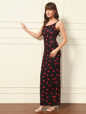 TANDUL Red Heart Printed Bodycon Dress
