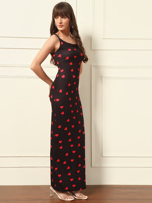 TANDUL Red Heart Printed Bodycon Dress
