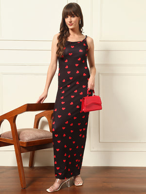 TANDUL Red Heart Printed Bodycon Dress