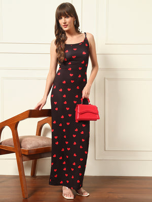 TANDUL Red Heart Printed Bodycon Dress