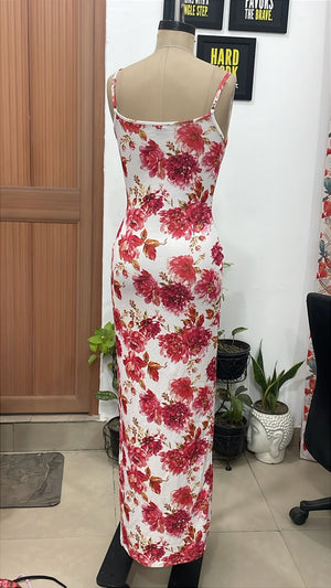 TANDUL Women Red Rose Floral Cami Maxi Dress