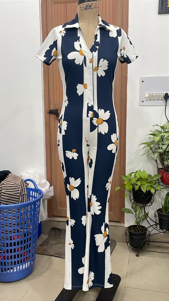 TANDUL Women Daisy Dream Short-Sleeve Wide Leg Jumpsuit