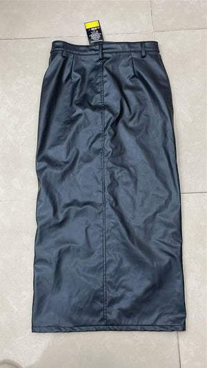 TANDUL Women Faux Leather Maxi Skirt with High Front Slit