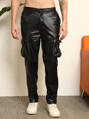 TANDUL Men's Sleek Black Leather Trouser