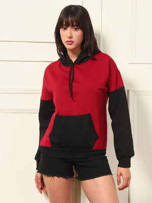 TANDUL Women Stylish Maroon and Black Hoodie