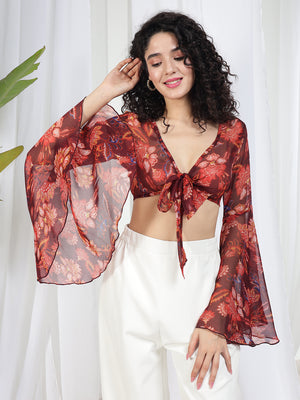 TANDUL Women Fit and Flare Brown Top