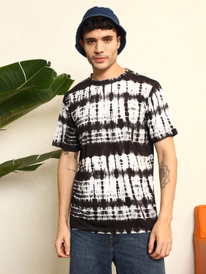 TANDUL Men's  black and white tie-dye T-shirt