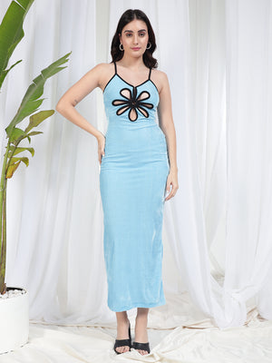 TANDUL Women Skyblue Velvet Bodycon Dress